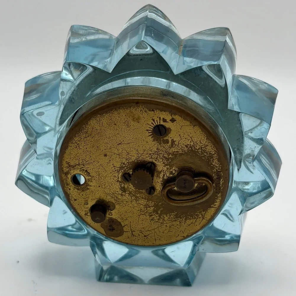 Vtg Phinney Walker Blue Lucite Alarm Clock MCM Flower Star Germany Parts Only